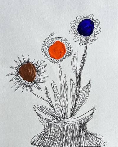 Un trait, trois fleurs